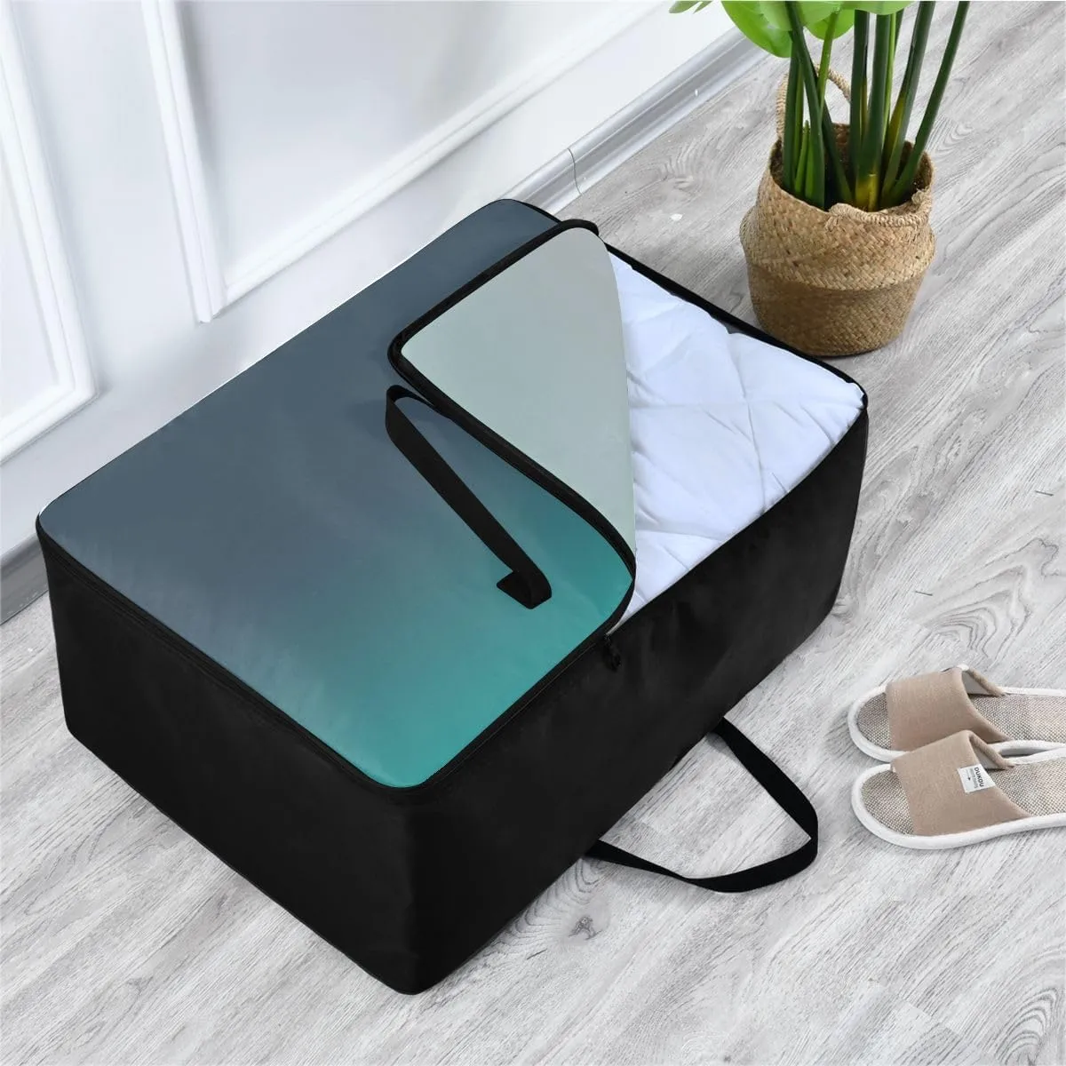 Blue Green Gradient Storage Bag, 27.5x19.7x11 In, Collapsible Moving Bags Space Saving Packing Totes for Moving Supplies Storage