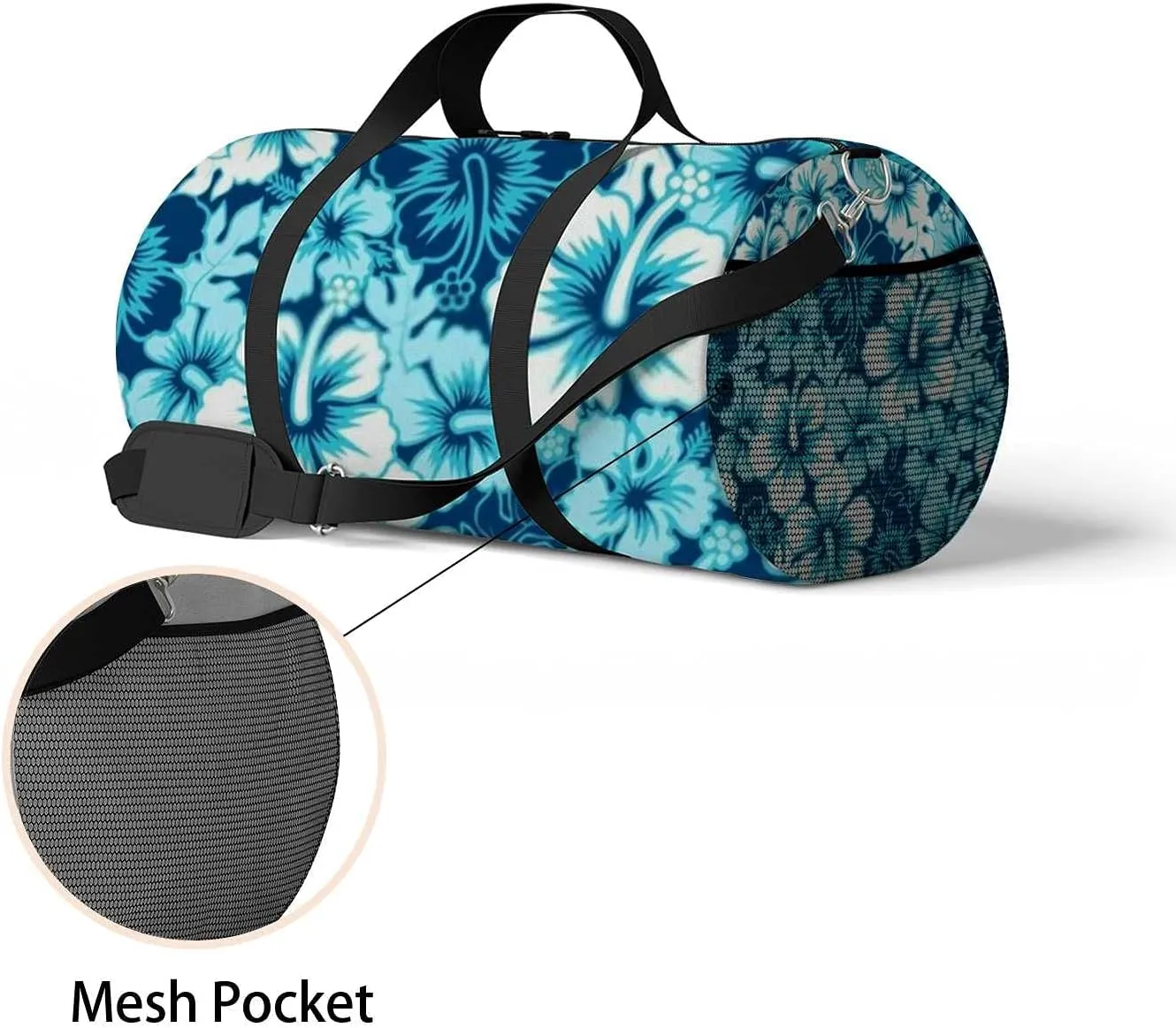 Blue Hibiscus Flower Sports Duffel Bag Travel Gym Tote Bags Lightweight Durable Shoulder Strap Waterproof Polyester Outside Mesh Pocket Overnight Trip Duffel Bag for Women Men