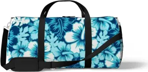Blue Hibiscus Flower Sports Duffel Bag Travel Gym Tote Bags Lightweight Durable Shoulder Strap Waterproof Polyester Outside Mesh Pocket Overnight Trip Duffel Bag for Women Men