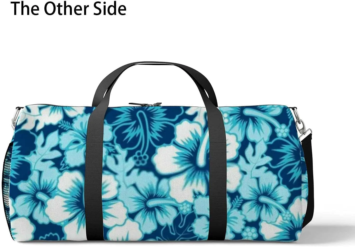 Blue Hibiscus Flower Sports Duffel Bag Travel Gym Tote Bags Lightweight Durable Shoulder Strap Waterproof Polyester Outside Mesh Pocket Overnight Trip Duffel Bag for Women Men