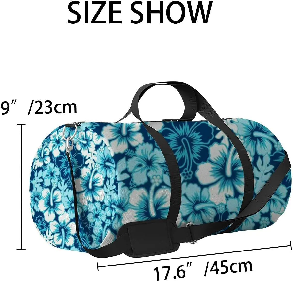 Blue Hibiscus Flower Sports Duffel Bag Travel Gym Tote Bags Lightweight Durable Shoulder Strap Waterproof Polyester Outside Mesh Pocket Overnight Trip Duffel Bag for Women Men