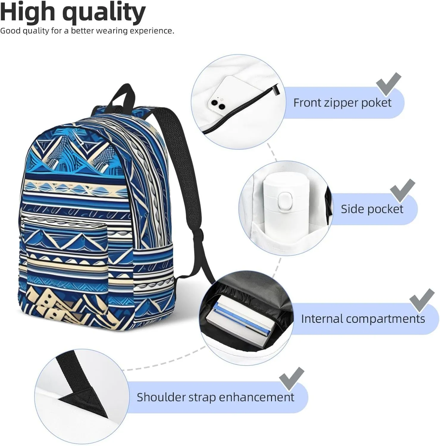 Blue Polynesian Maori Tribal Print Canvas Casual Lightweight Duffel Bag, Fashion Duffel Bag, Unisex Travel Backpack