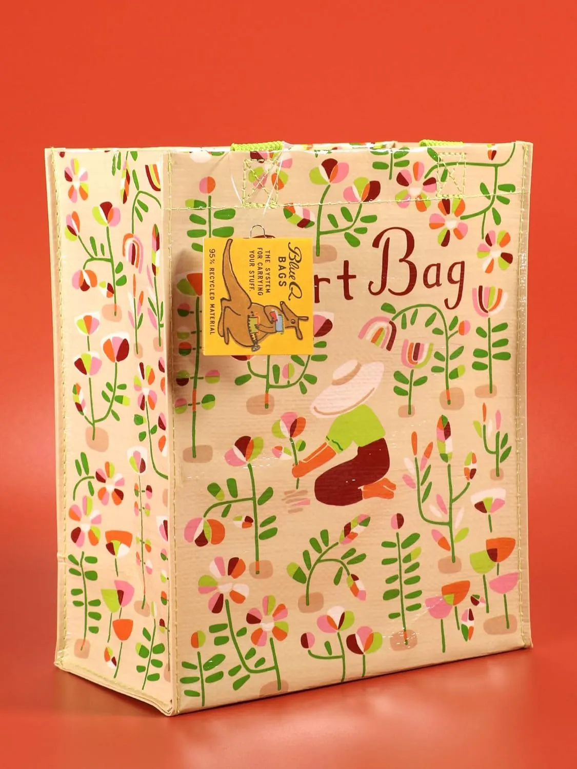Blue Q Handy Tote, Dirt Bag. Reusable lunch sack, little gift bag for gardeners or plant lovers, easy-to-wipe-clean, 95% recycled material, 10" h x 8.5" w x 4.5" d