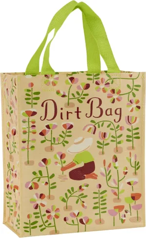 Blue Q Handy Tote, Dirt Bag. Reusable lunch sack, little gift bag for gardeners or plant lovers, easy-to-wipe-clean, 95% recycled material, 10" h x 8.5" w x 4.5" d