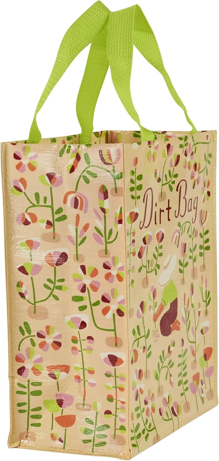Blue Q Handy Tote, Dirt Bag. Reusable lunch sack, little gift bag for gardeners or plant lovers, easy-to-wipe-clean, 95% recycled material, 10" h x 8.5" w x 4.5" d