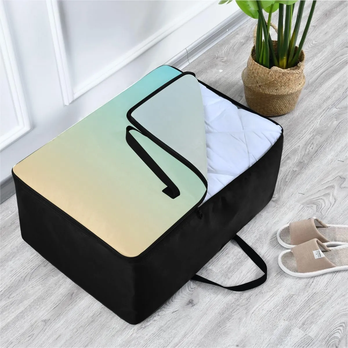 Blue Yellow Gradient Storage Bags Bedding Storage Containers with Handles Storage Organizer for Clothes, Bedding, Comforter