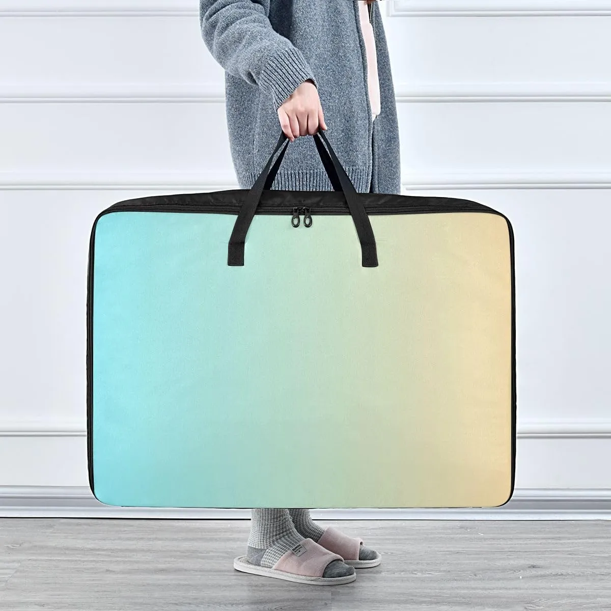 Blue Yellow Gradient Storage Bags Bedding Storage Containers with Handles Storage Organizer for Clothes, Bedding, Comforter