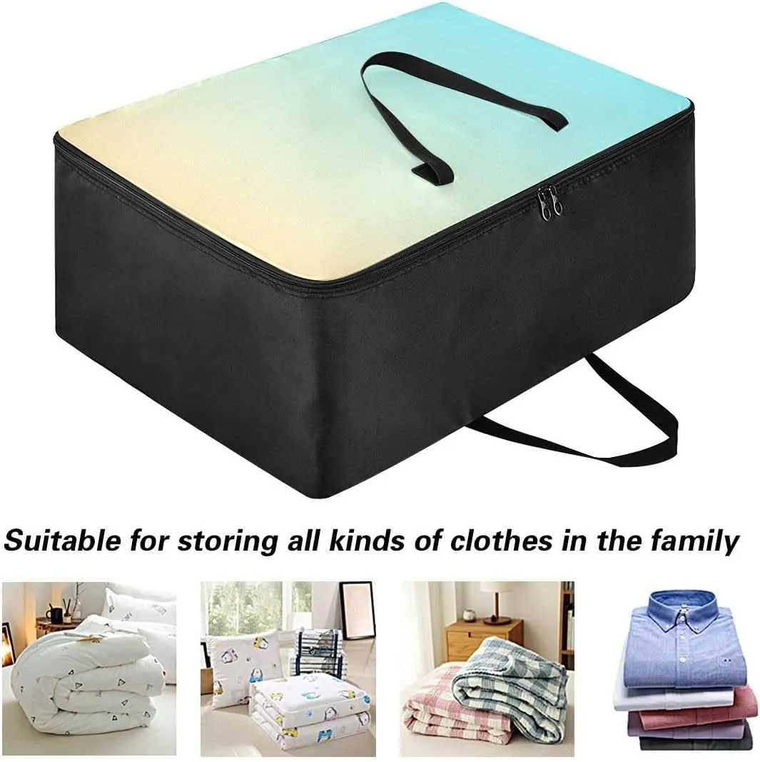 Blue Yellow Gradient Storage Bags Bedding Storage Containers with Handles Storage Organizer for Clothes, Bedding, Comforter