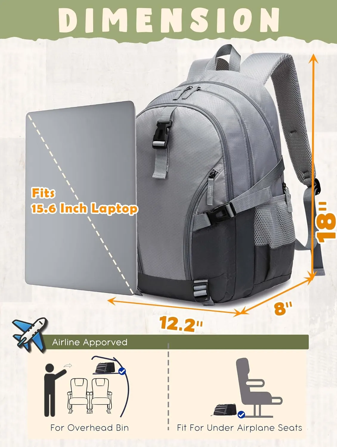 BLUEFAIRY Book Bags for Teens Boys Girls Backpack for High School College Laptop Casual Daypack with Lots of Pockets for Teenagers Adults Women Men Mochila Escolar para Adolescentes 18" Grey