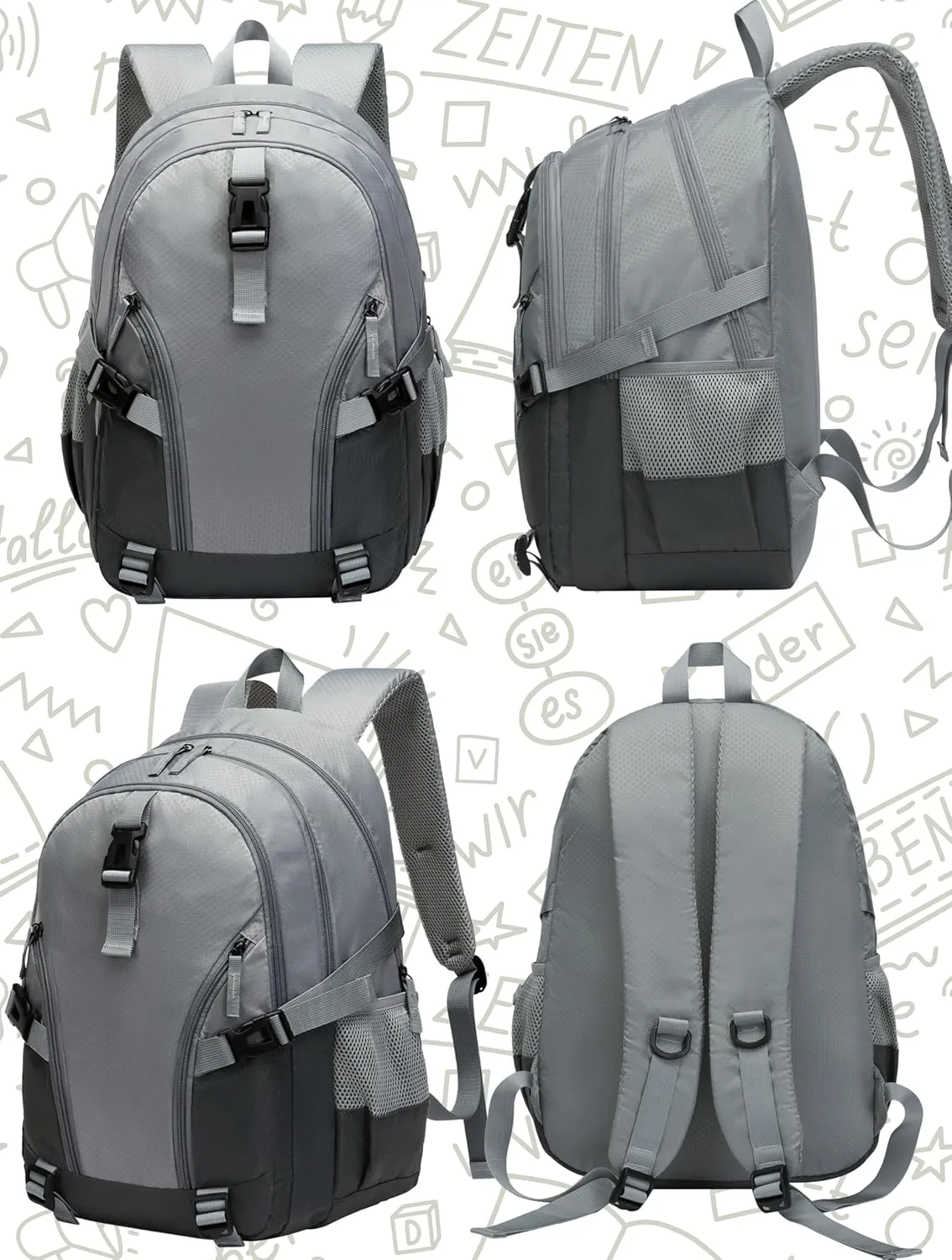 BLUEFAIRY Book Bags for Teens Boys Girls Backpack for High School College Laptop Casual Daypack with Lots of Pockets for Teenagers Adults Women Men Mochila Escolar para Adolescentes 18" Grey