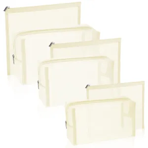 Boao 6 Pieces Mesh Makeup Bags Mesh Cosmetic Bag Portable Travel Organizing Zipper Pouch Toiletries Makeup Pouches for Home Office Travel Accessories (Beige)