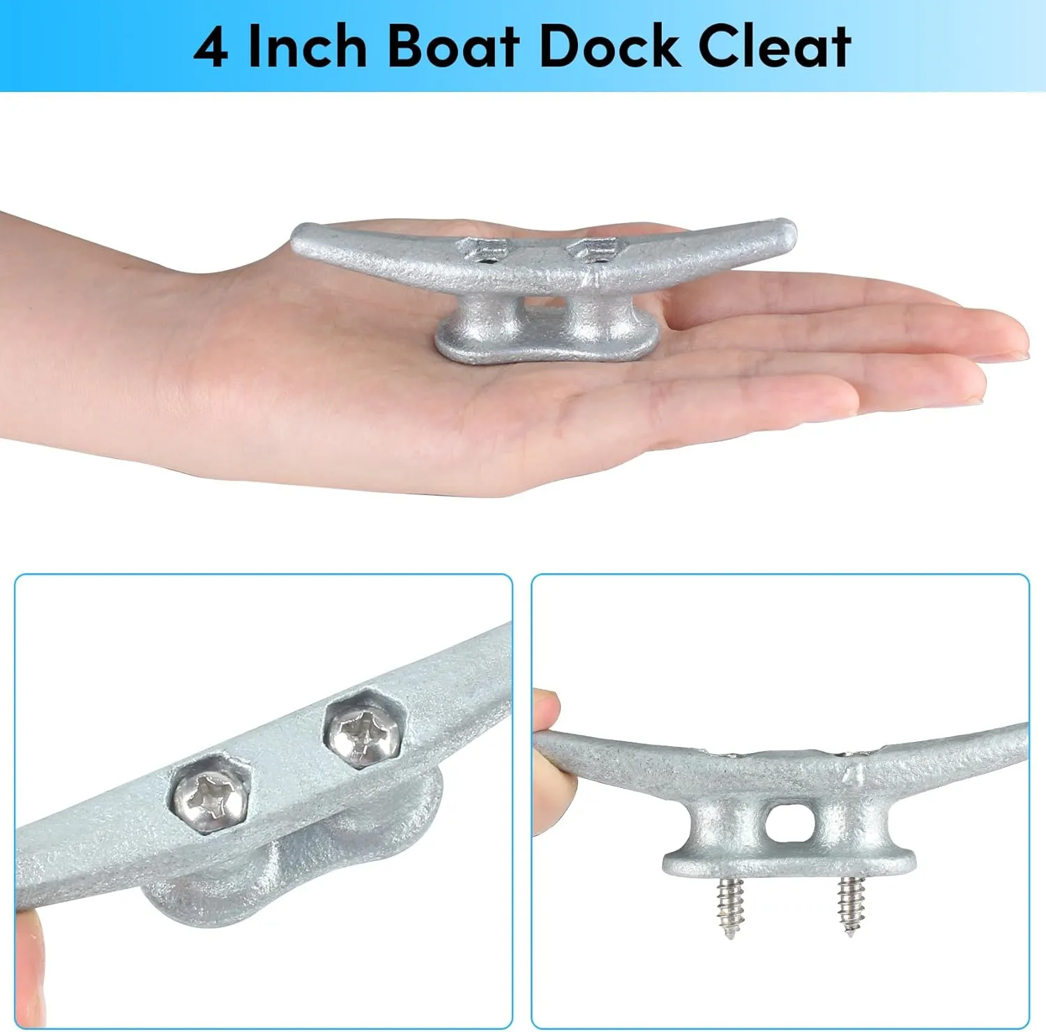 Boat Cleats 4Inch,Hot Dip Galvanized Cast Iron Dock Cleats,Electrophoretic Coated Black Dock Cleats,Rope Cleats Boat Dock Cleats for Marine Deck or Nautical Decor,Hardware Included (4/5/6/10/12Pack)