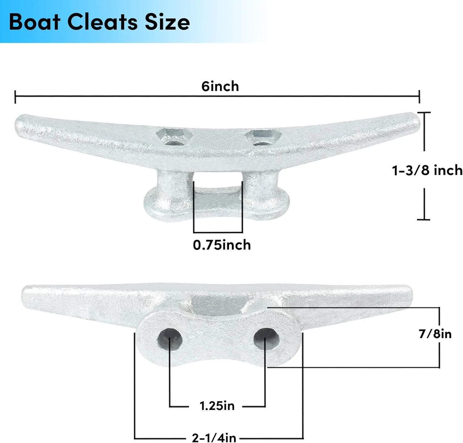 Boat Cleats 6Inch,Hot Dip Galvanized Cast Iron Dock Cleat,Electrophoretic Coated Black Dock Cleat,Rope Cleats for Deck Nautical Decor,Piers for Tying up Boats,Hardware Not Included(2/4/5/6/10/12Pack)