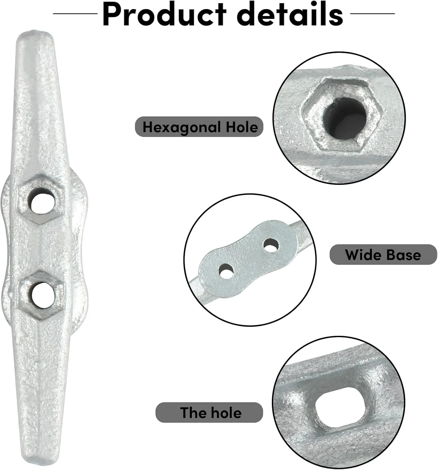 Boat Cleats 6Inch,Hot Dip Galvanized Cast Iron Dock Cleat,Electrophoretic Coated Black Dock Cleat,Rope Cleats for Deck Nautical Decor,Piers for Tying up Boats,Hardware Not Included(2/4/5/6/10/12Pack)