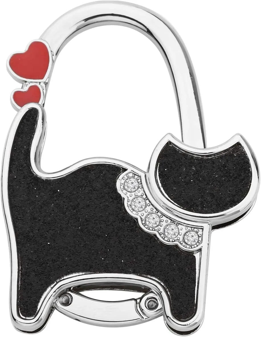 bobauna Shimmery Cute Rhinestone Cat Foldable Purse Hook Folding Handbag Table Hanger