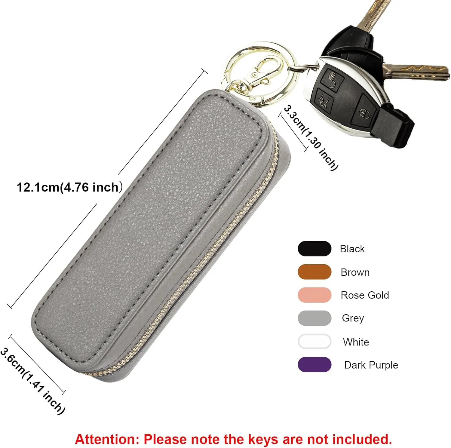 Bocasal Leather Lipstick Case Holder Chapstick Keychain Pouch, Zipper Lip Balm Lip Gloss Bag for Purse with Key Chain Elastic Band, Makeup Travel Organizer, Cosmetic Storage Kit for Women Girls (Grey)