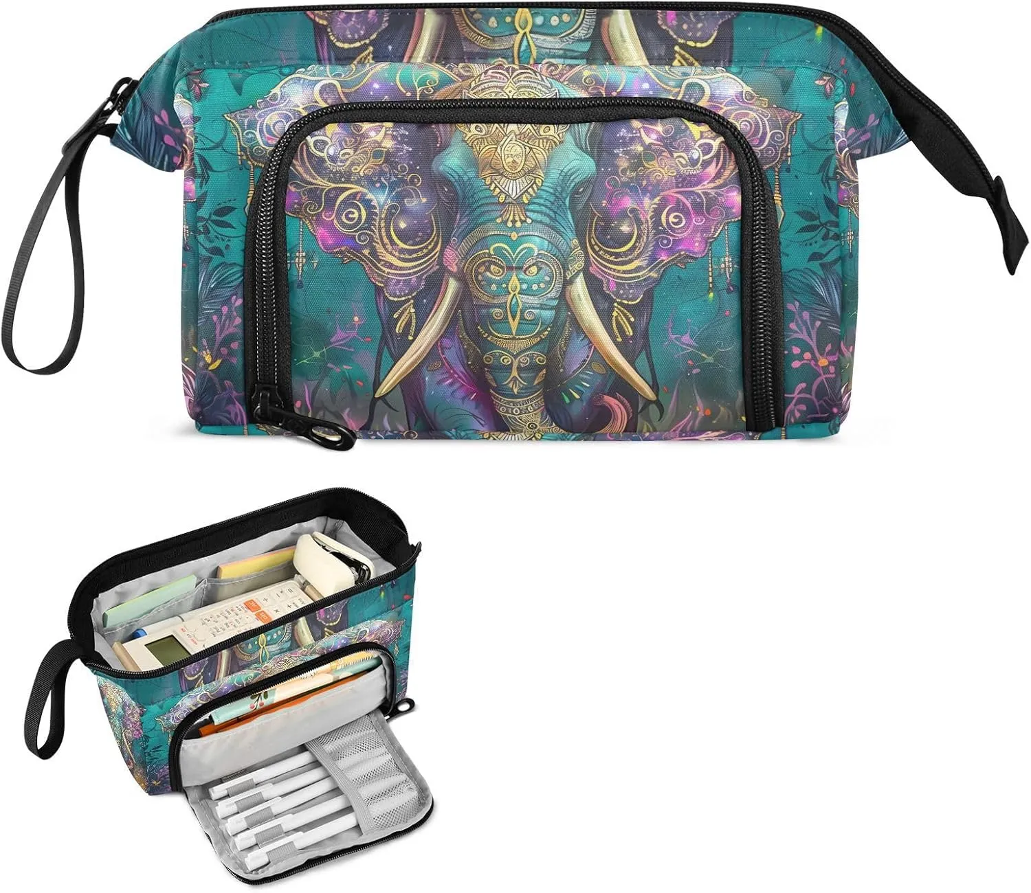 Bohemia Elephant Pencil Case Large Pencil Pouch Big Pencil Box Pen Bag Organizer Pencil Bags with Zipper for Adults Girls Kids Boys School 101