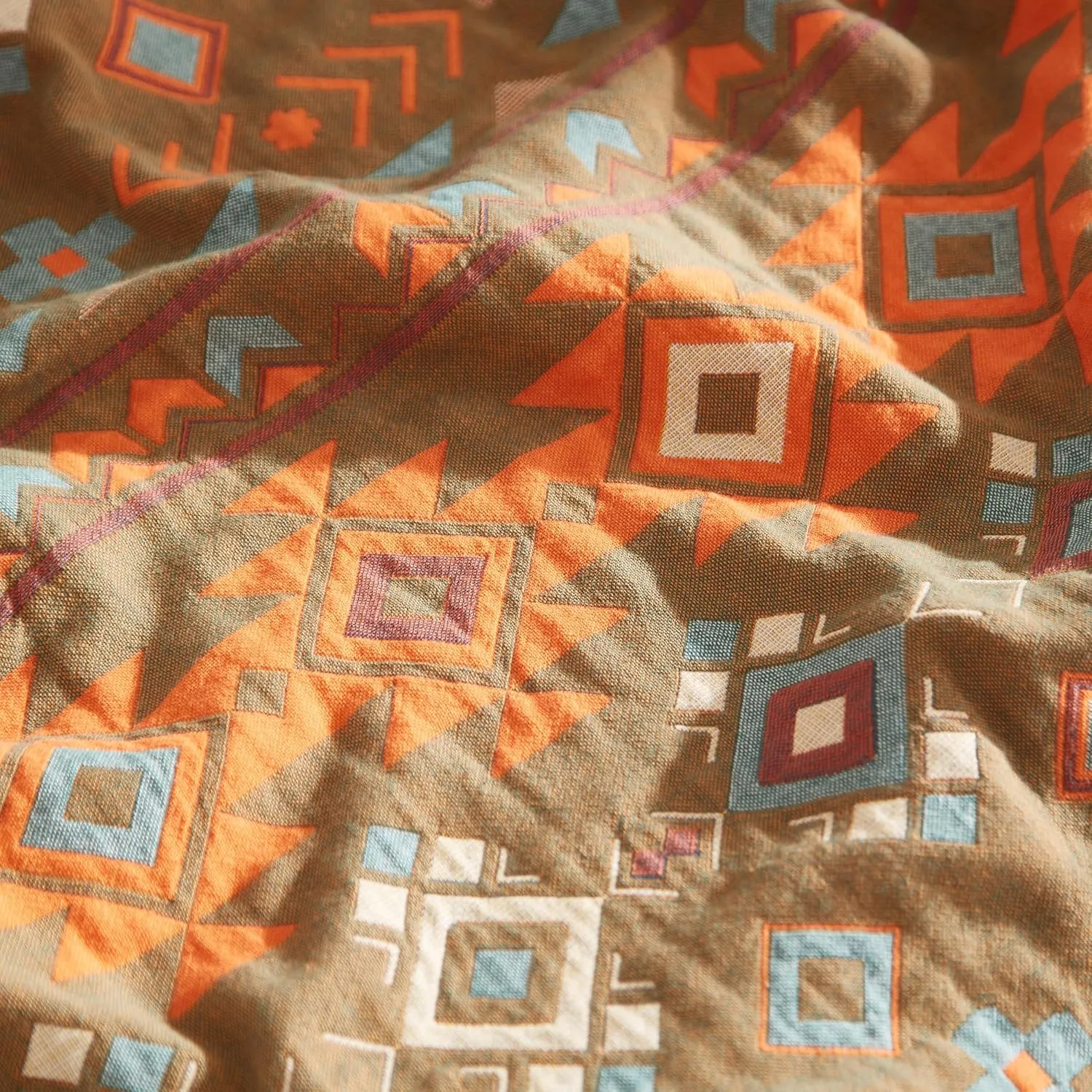 Boho Throw Blanket for Bed 80”x90”, 100% Cotton Woven Blanket for Couch Sofa, Ultra Soft 4-Layer Muslin Quilt with Diamond Pattern, Farmhouse Bed Blanket/Cover for Living Room Decor