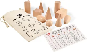 BOHS 3D Shapes Guess Game - 10 Sets Bulk Supplies - Solid Figures Geometry Miniature Set in Mystery Bag - Wooden Montessori Toys