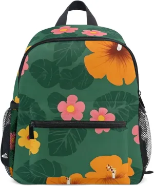 Bolaz Upgraded Backpack for School Teenagers Girls Boys-Pink Yellow Hibiscus Flowers Pattern,Travel Bag with Chest Buckle and Whistle