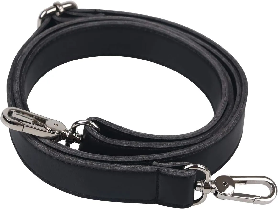 BOMKEE Purse Straps Bag Shoulder Strap Replacement 61 Inch Synthetic Leather Messenger Bag Strap with Metal Swivel Hooks for Bag Wallet DIY Purse (Black)
