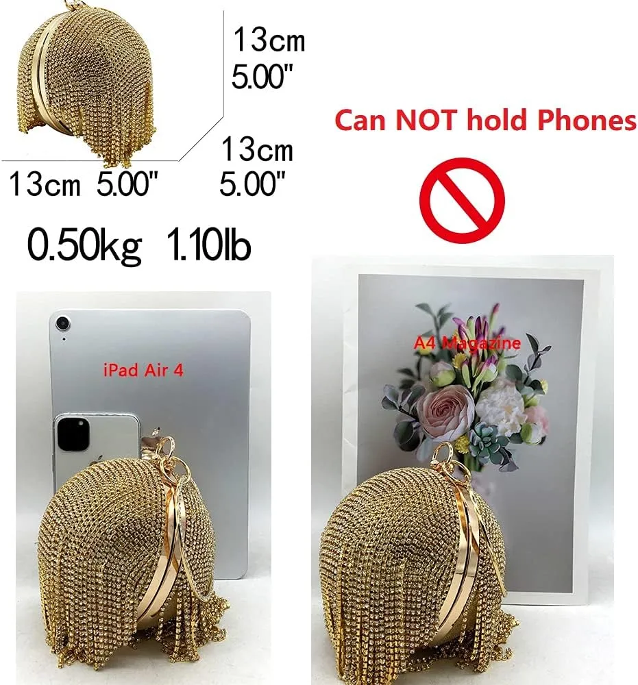 Boutique De FGG Round Ball Crystal Clutch Purse Women Formal Evening Bags Wedding Party Tassel Rhinestone Clutch Bags,Mini