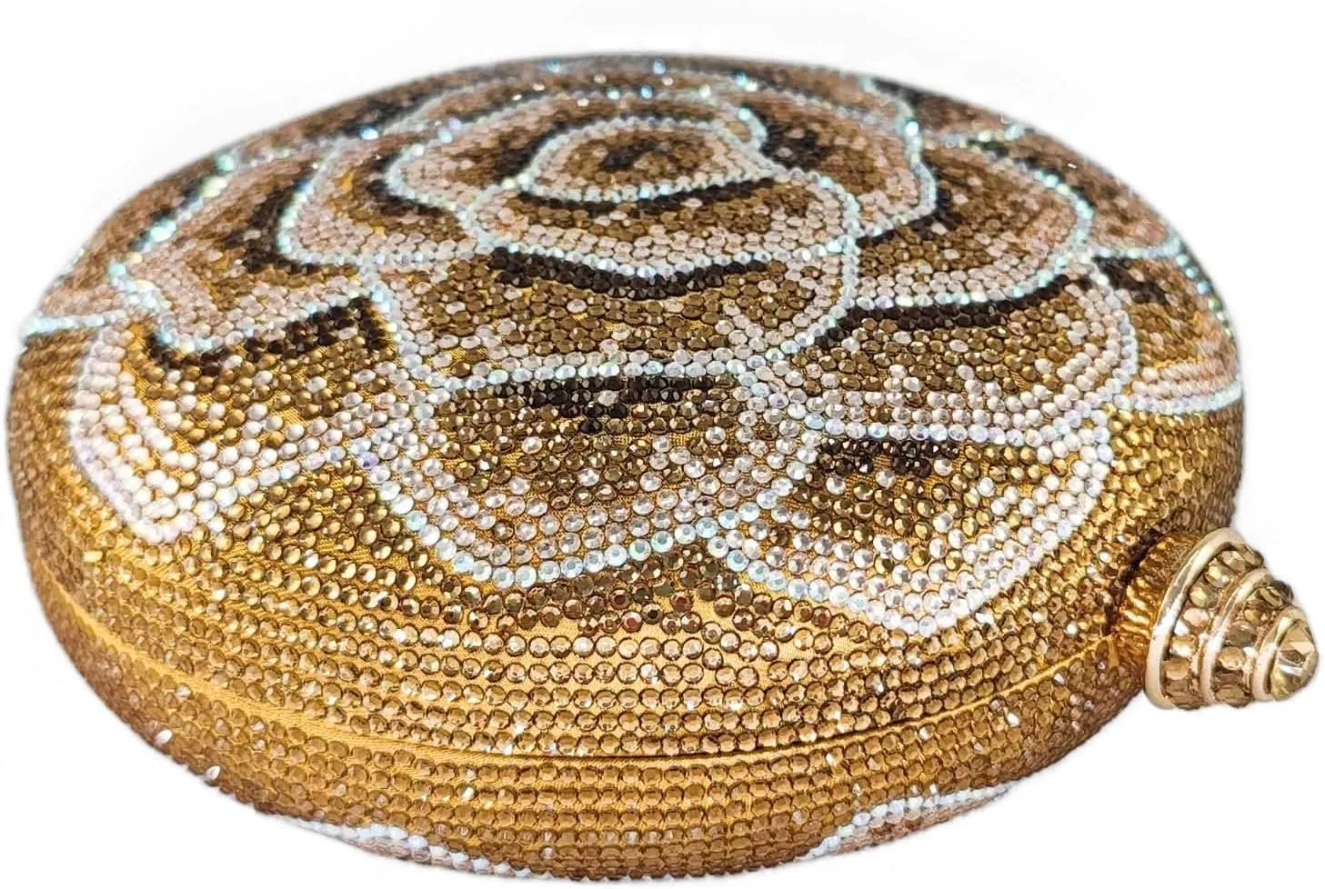 Boutique De FGG Round Flower Clutch Purse Women Rose Crystal Evening Handbag Party Rhinestone Floral Clutch Wedding Bag,Mini