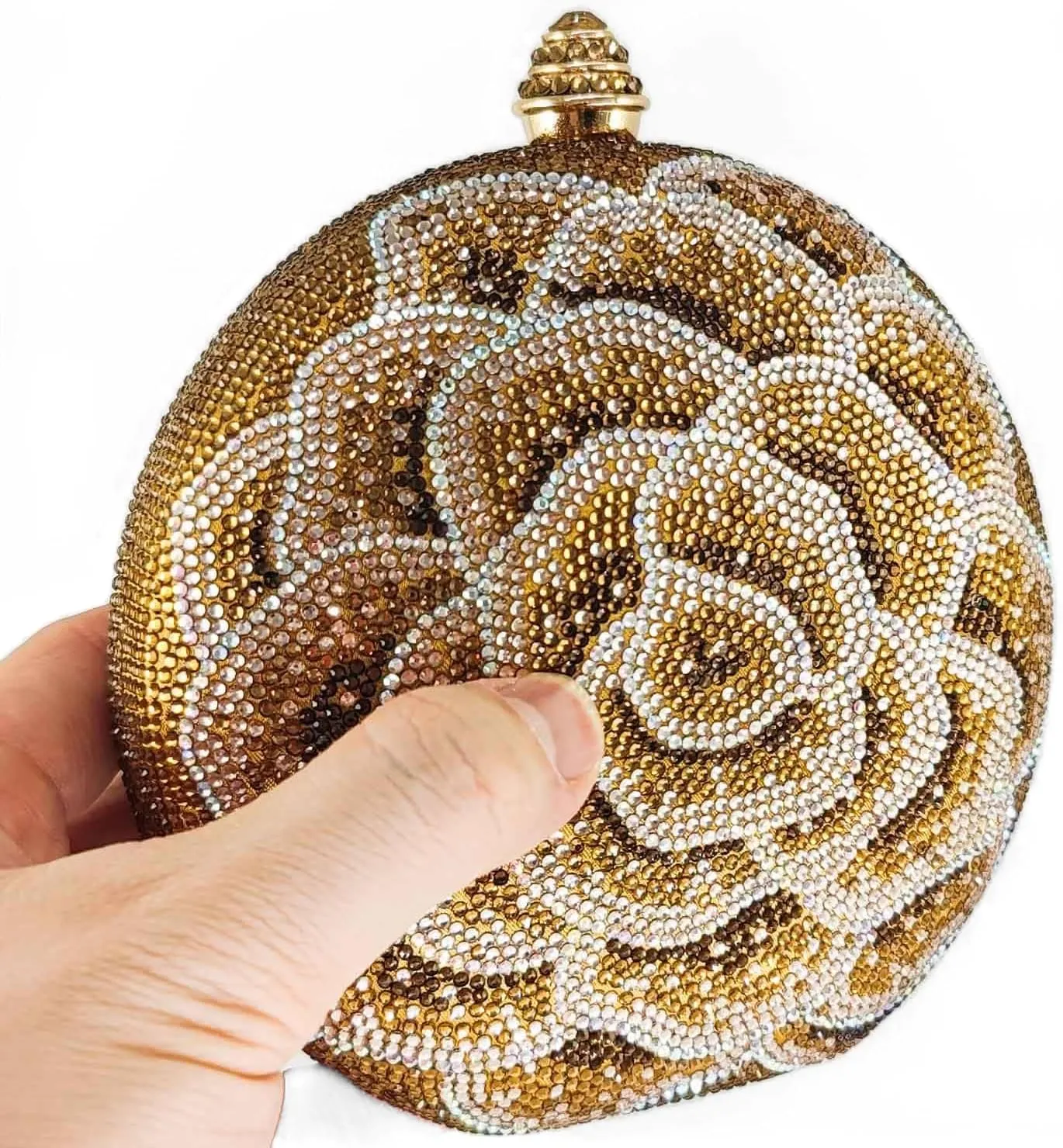 Boutique De FGG Round Flower Clutch Purse Women Rose Crystal Evening Handbag Party Rhinestone Floral Clutch Wedding Bag,Mini