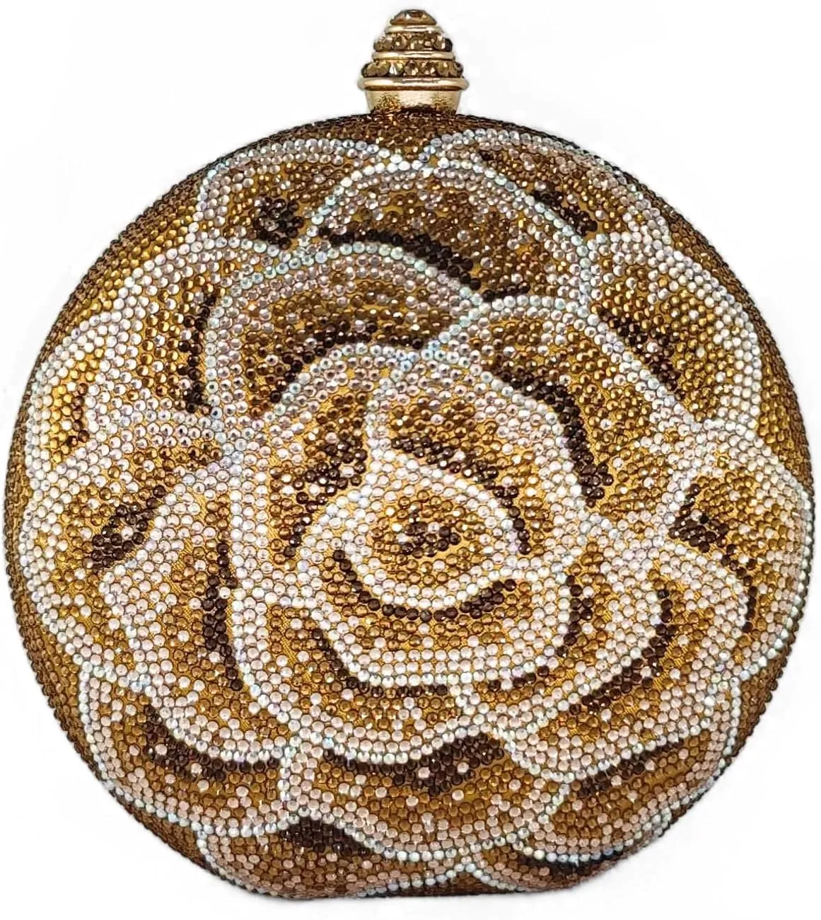 Boutique De FGG Round Flower Clutch Purse Women Rose Crystal Evening Handbag Party Rhinestone Floral Clutch Wedding Bag,Mini