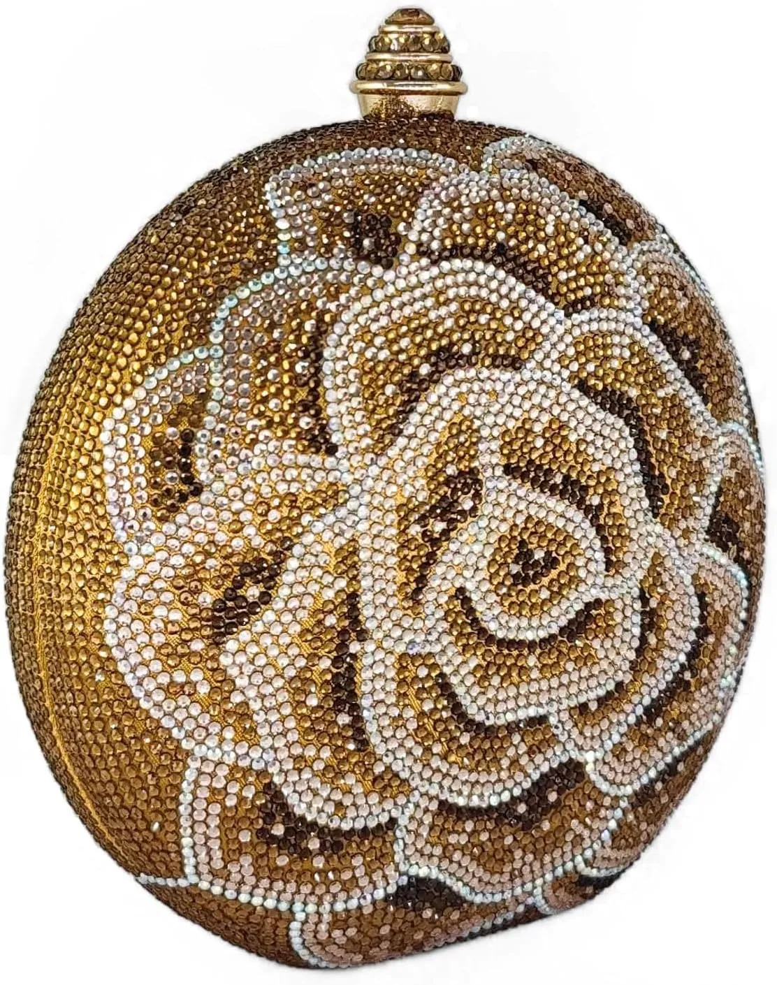 Boutique De FGG Round Flower Clutch Purse Women Rose Crystal Evening Handbag Party Rhinestone Floral Clutch Wedding Bag,Mini