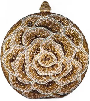 Boutique De FGG Round Flower Clutch Purse Women Rose Crystal Evening Handbag Party Rhinestone Floral Clutch Wedding Bag,Mini