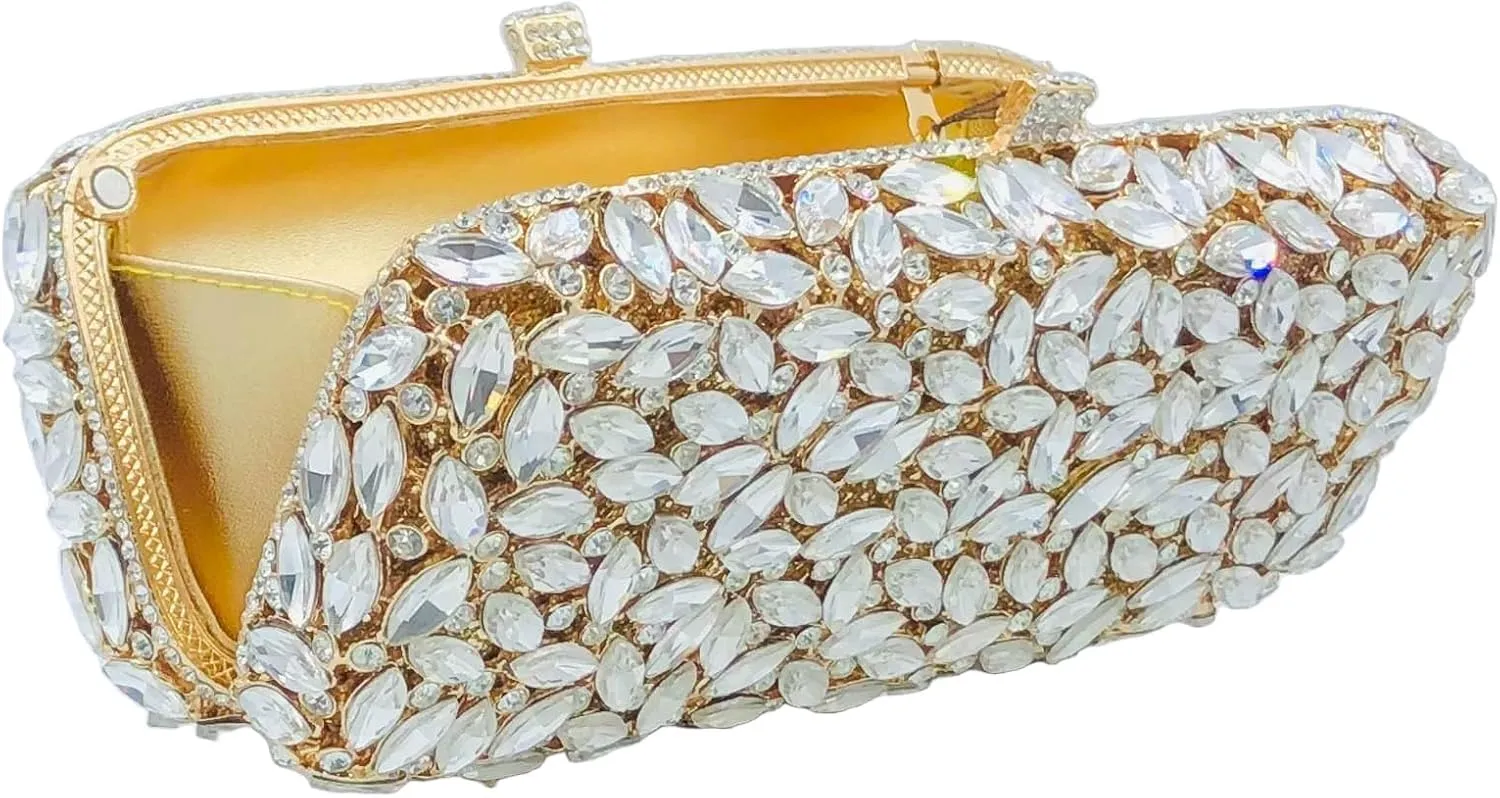 Boutique De FGG Women Crystal Clutch Bag Minaudiere Box Handbag Party Prom Rhinestone Clutch Purse Wedding Bag, Mini