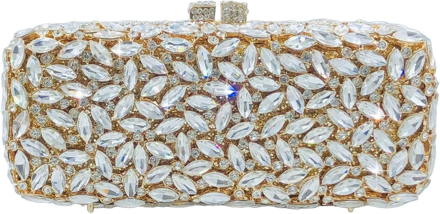 Boutique De FGG Women Crystal Clutch Bag Minaudiere Box Handbag Party Prom Rhinestone Clutch Purse Wedding Bag, Mini