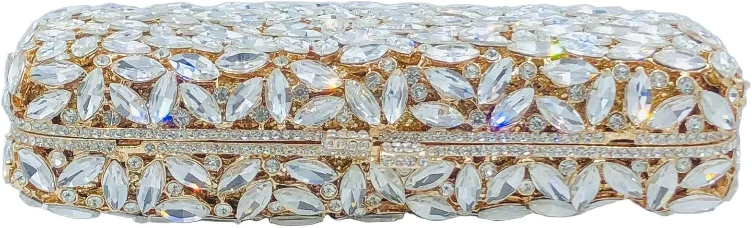 Boutique De FGG Women Crystal Clutch Bag Minaudiere Box Handbag Party Prom Rhinestone Clutch Purse Wedding Bag, Mini
