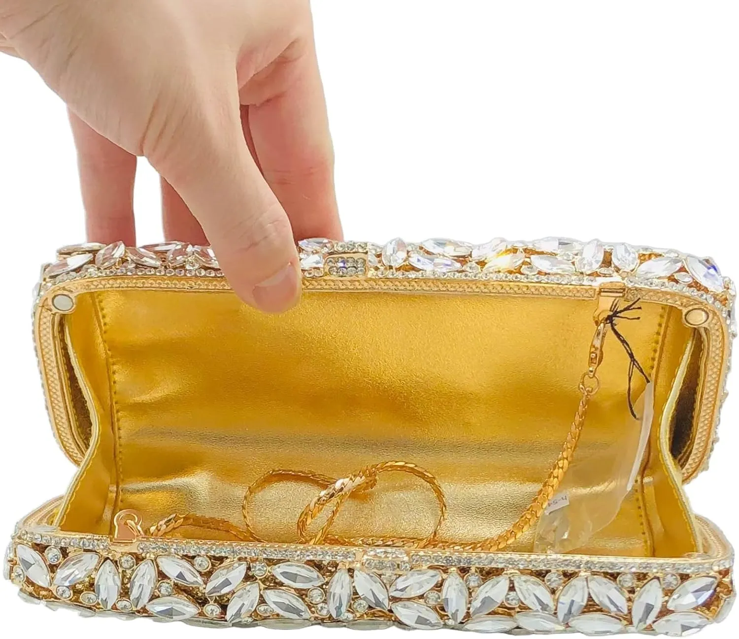 Boutique De FGG Women Crystal Clutch Bag Minaudiere Box Handbag Party Prom Rhinestone Clutch Purse Wedding Bag, Mini