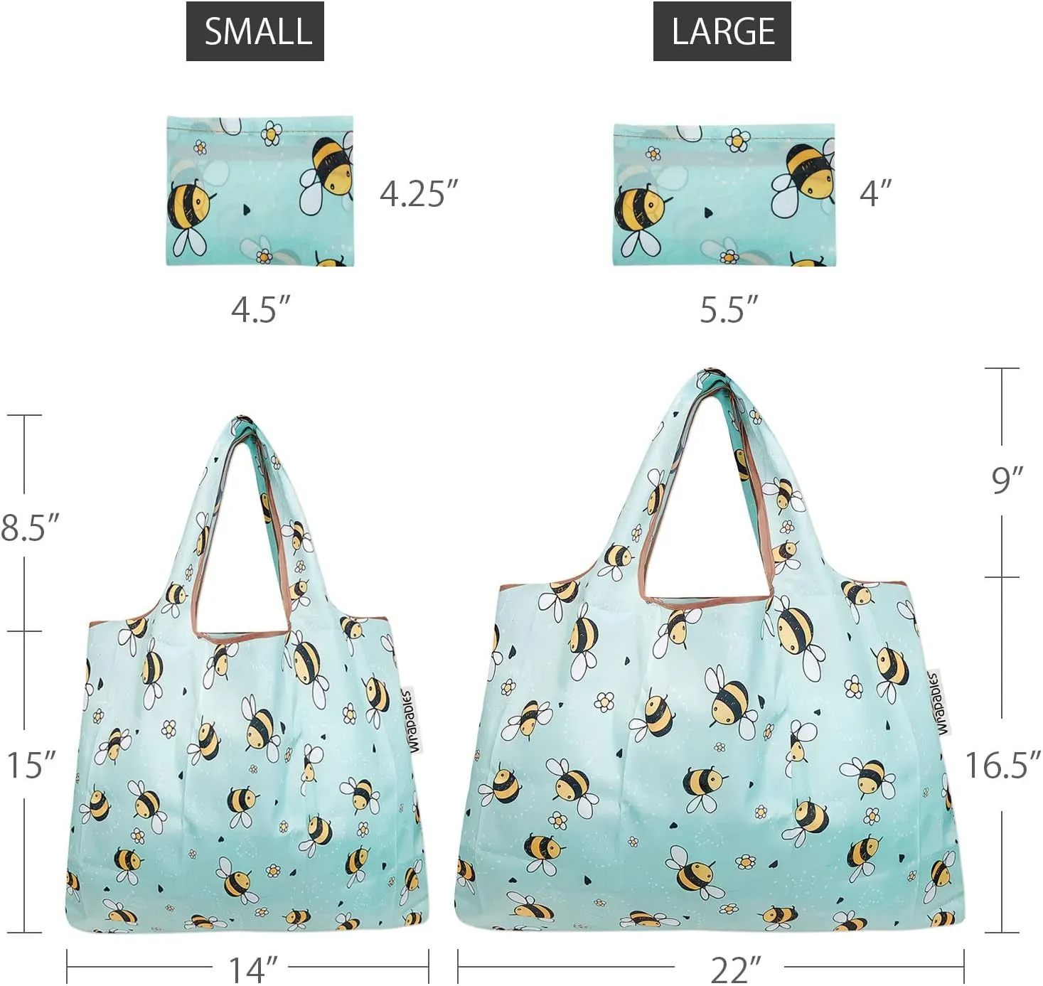 Bowbear Foldable Nylon Reusable Shopping Grocery Bag (Set of 2), Busy Bees
