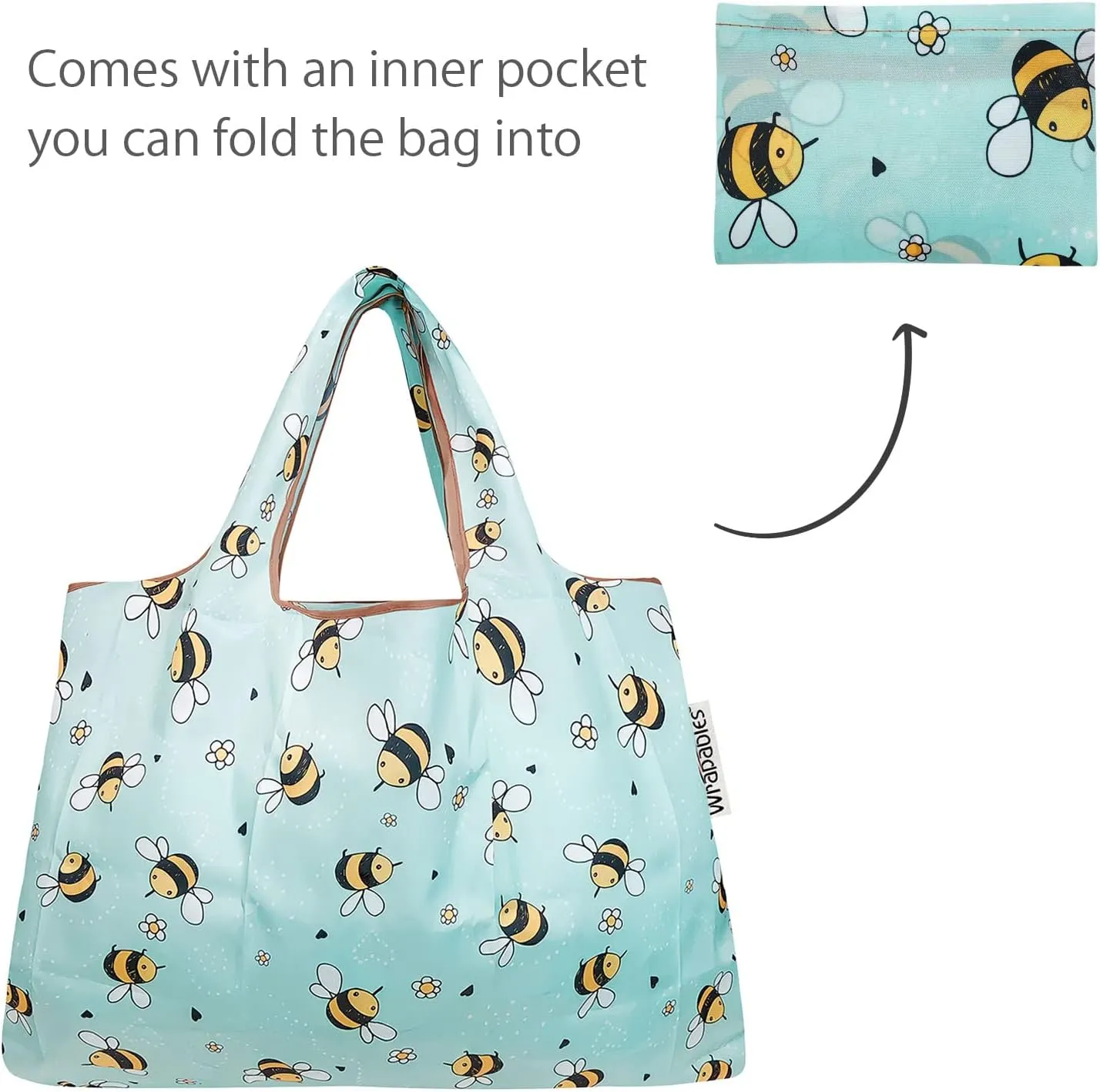 Bowbear Foldable Nylon Reusable Shopping Grocery Bag (Set of 2), Busy Bees