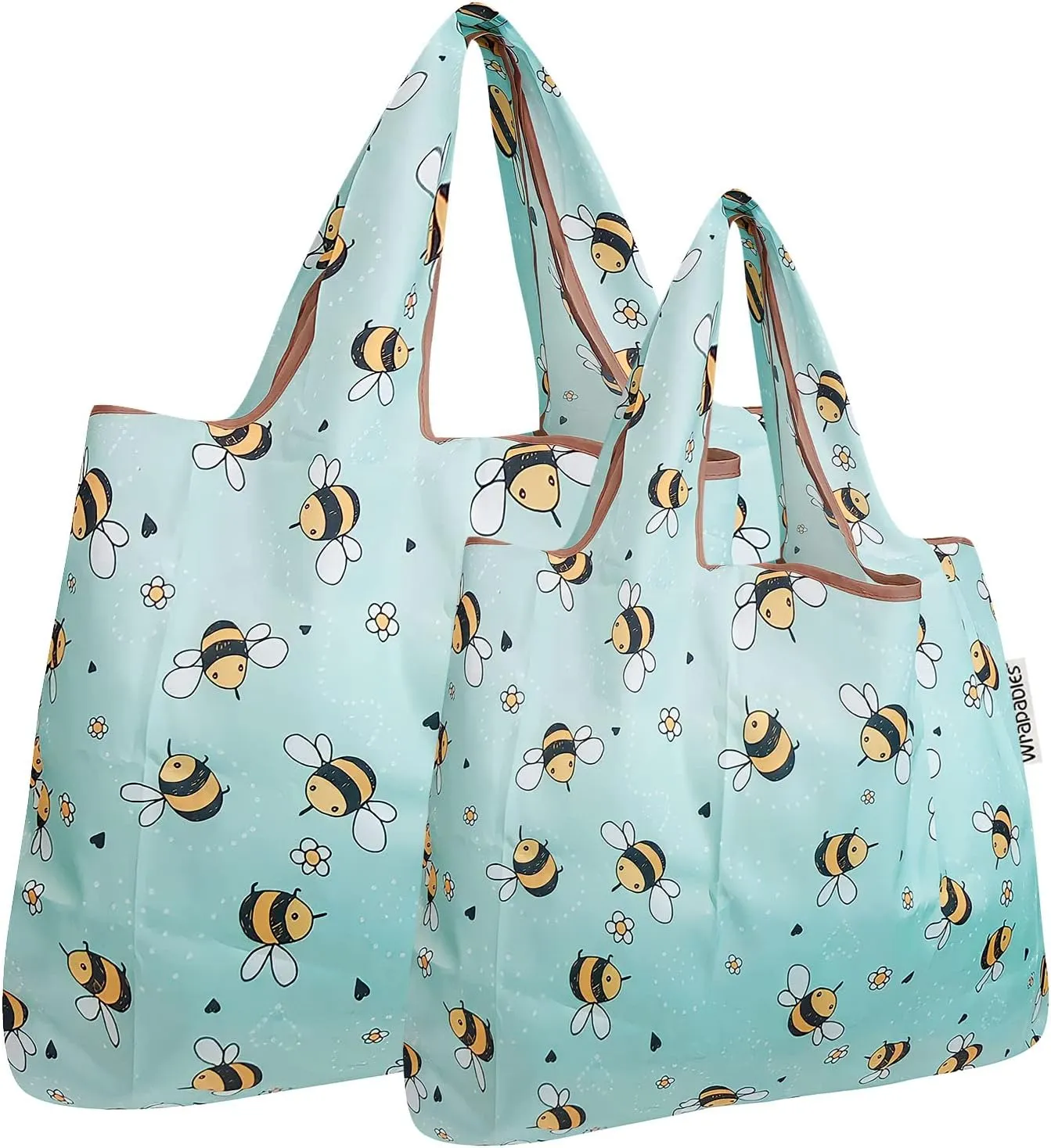 Bowbear Foldable Nylon Reusable Shopping Grocery Bag (Set of 2), Busy Bees