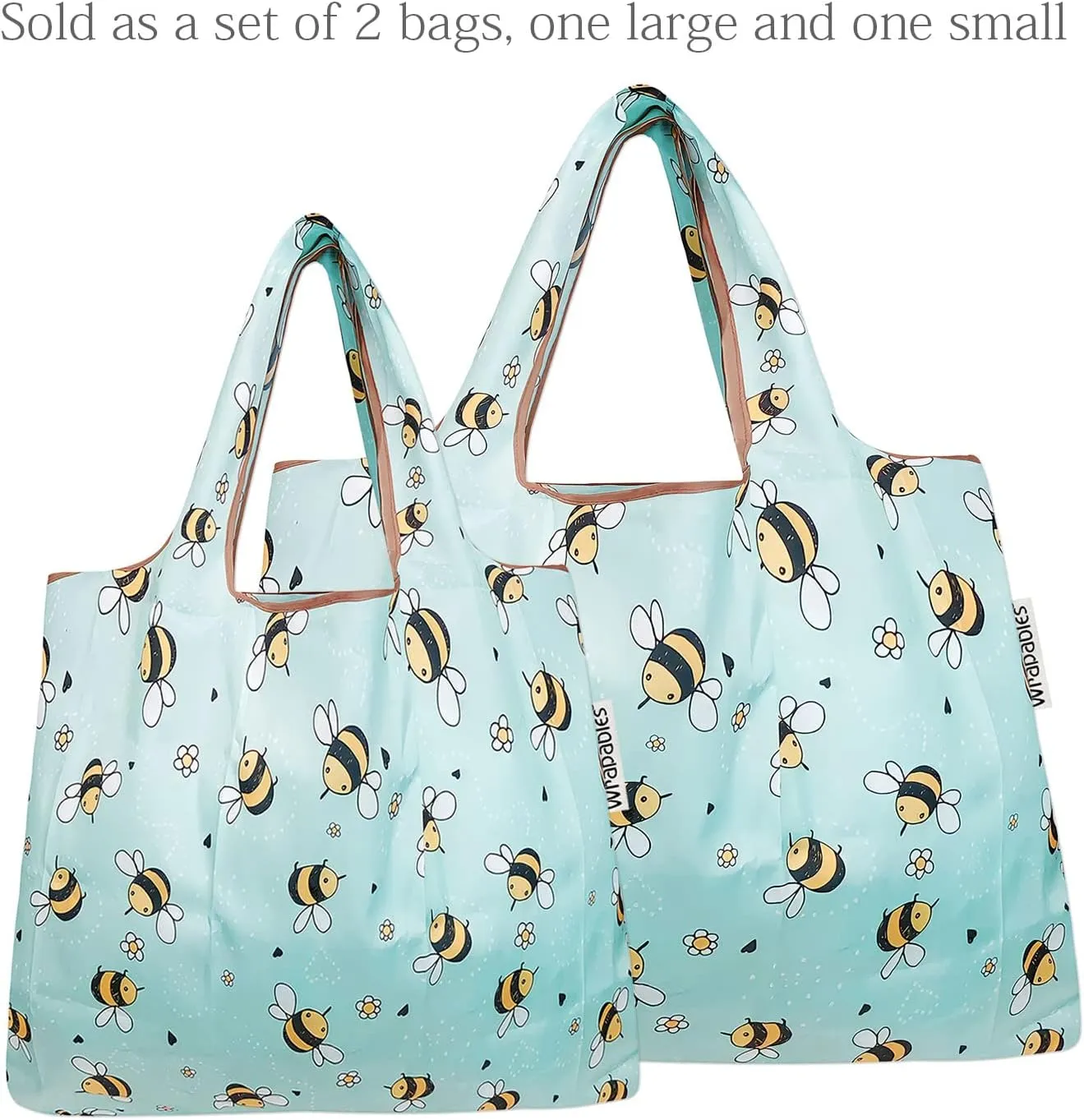 Bowbear Foldable Nylon Reusable Shopping Grocery Bag (Set of 2), Busy Bees