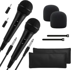 Bowens Wired Microphone for Singing – 2-Pack Dynamic Cardioid Mics with 15ft Cable & 1/4" to 3.5mm Adapter – Karaoke Microphone Set for DJs, PA Systems, Public Speaking & Events – Microfono
