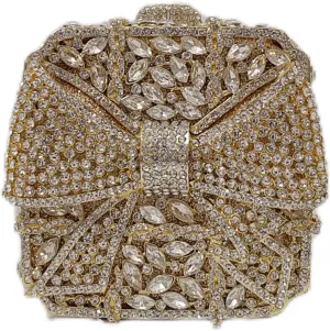 Bowknot Cute Crystal Box Clutch Glitter Evening Bag Women Rhinestone Handbags Purses Party Wedding
