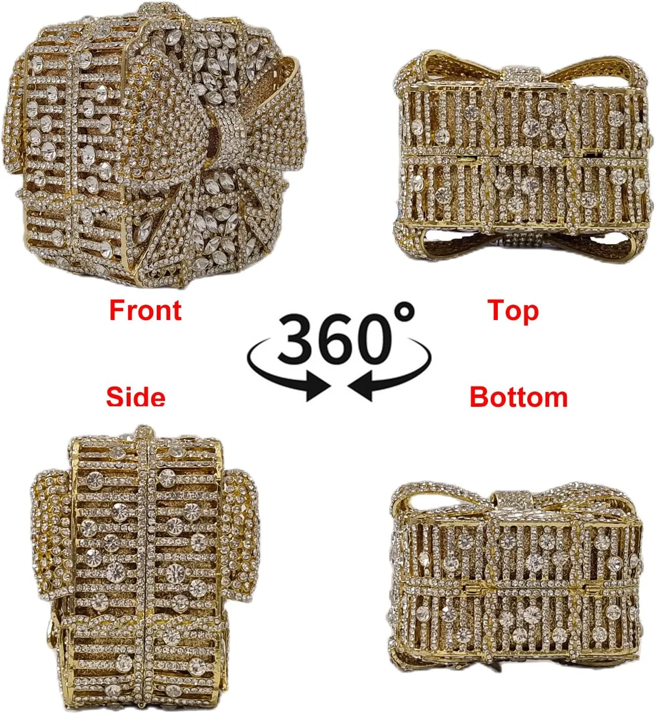 Bowknot Cute Crystal Box Clutch Glitter Evening Bag Women Rhinestone Handbags Purses Party Wedding