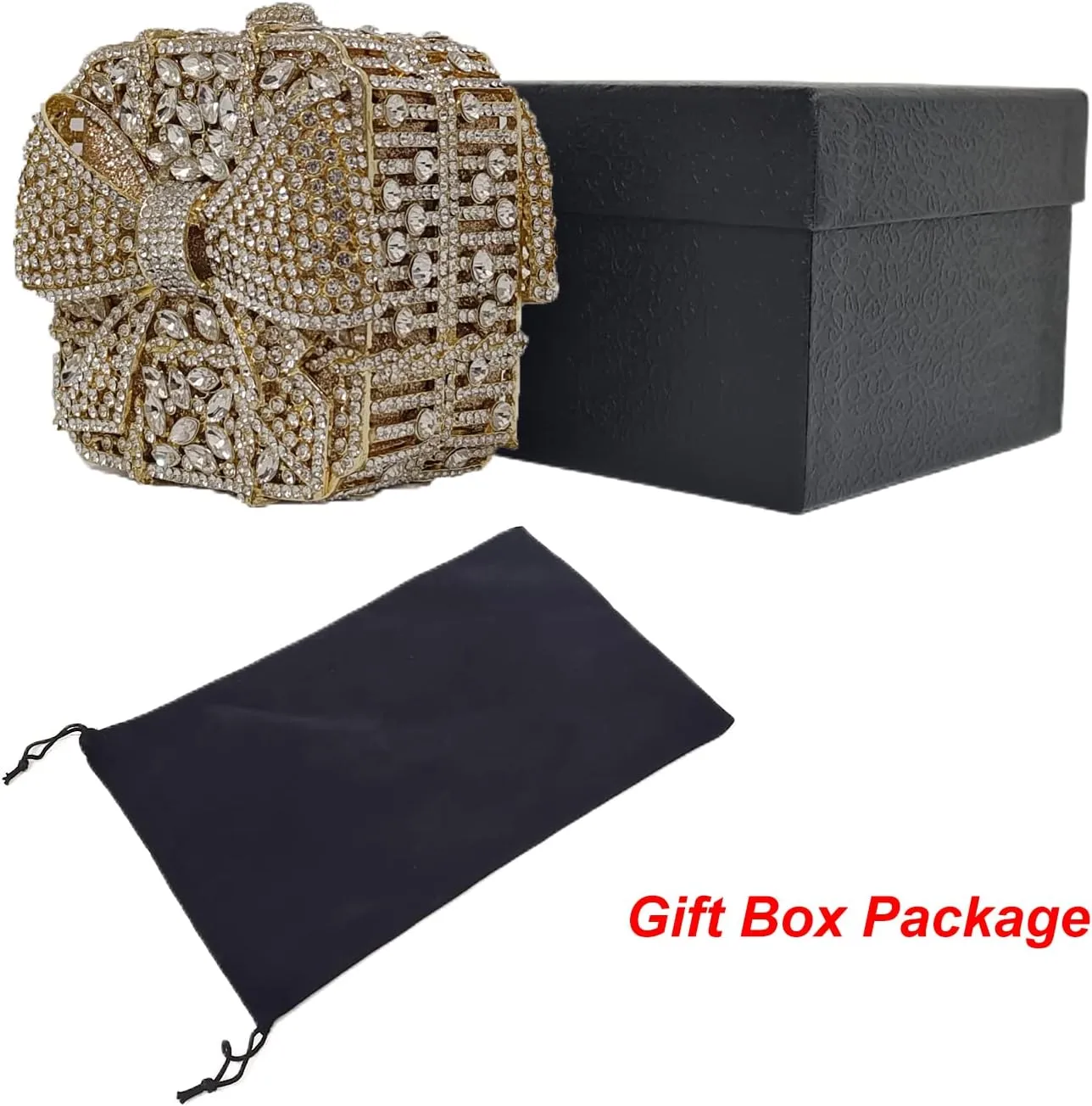 Bowknot Cute Crystal Box Clutch Glitter Evening Bag Women Rhinestone Handbags Purses Party Wedding