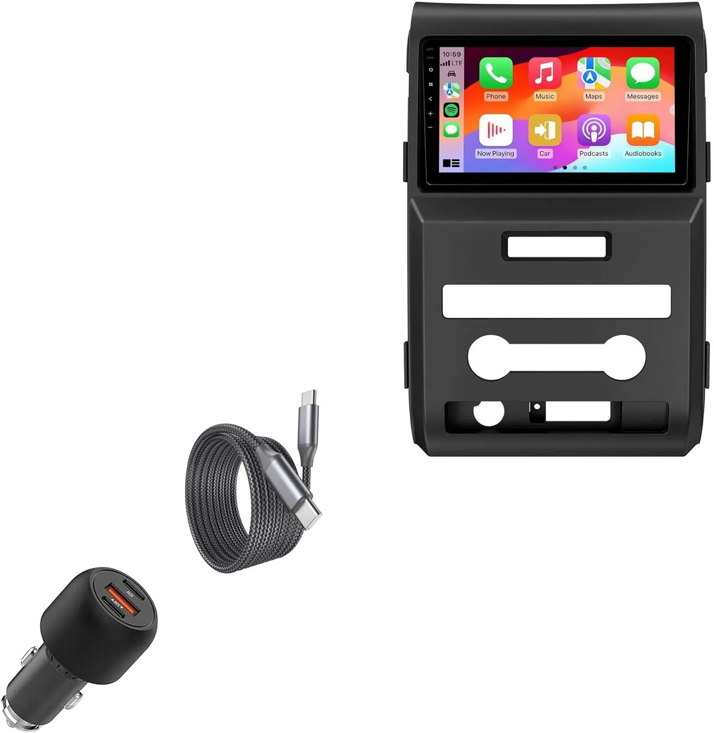 BoxWave Car Charger Compatible with Eonon FDF1X6 Ford F150 Car Stereo with Wireless CarPlay & Android Auto (9 in) - PD Car Charger Bundle (65W), Power Delivery Cable Car Adapter - Jet Black