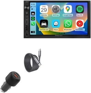 BoxWave Car Charger Compatible with Eonon X3 QLED Linux Double Din Car Stereo (7 in) - PD Car Charger Bundle (65W), Power Delivery Cable Car Adapter - Jet Black
