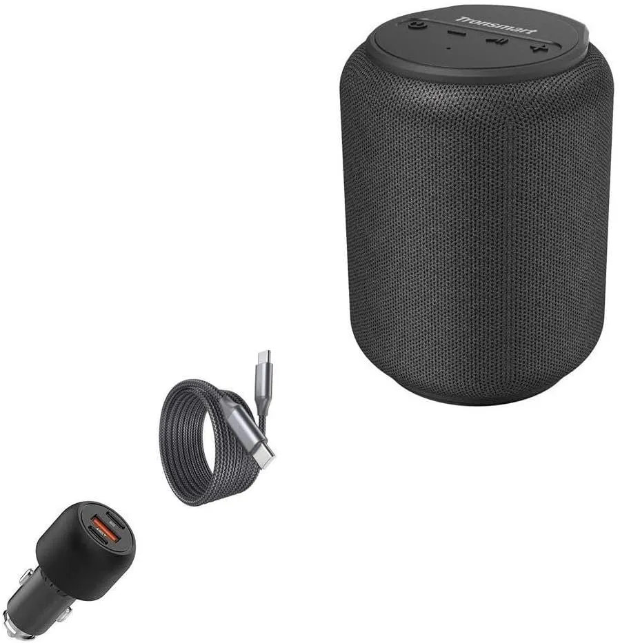 BoxWave Car Charger Compatible with Tronsmart T6 Mini Upgraded Portable Speaker - PD Car Charger Bundle (65W), Power Delivery Cable Car Adapter - Jet Black