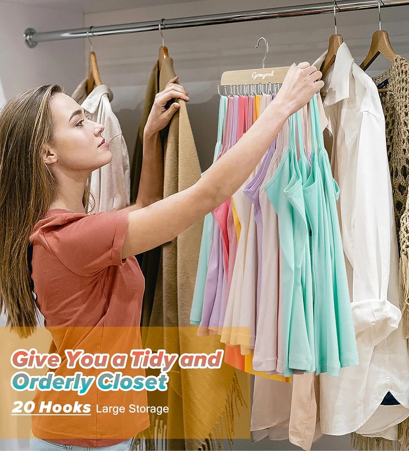 Bra Hanger for Closet, Tank Top Hangers 2 Pack w/20 Hooks Holds 40 Bras, Capacity Foldable Wood Space Saving Hanger, 360°Rotating Closet Organizers and Storage for Dorm & Apartment