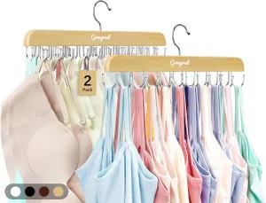 Bra Hanger for Closet, Tank Top Hangers 2 Pack w/20 Hooks Holds 40 Bras, Capacity Foldable Wood Space Saving Hanger, 360°Rotating Closet Organizers and Storage for Dorm & Apartment