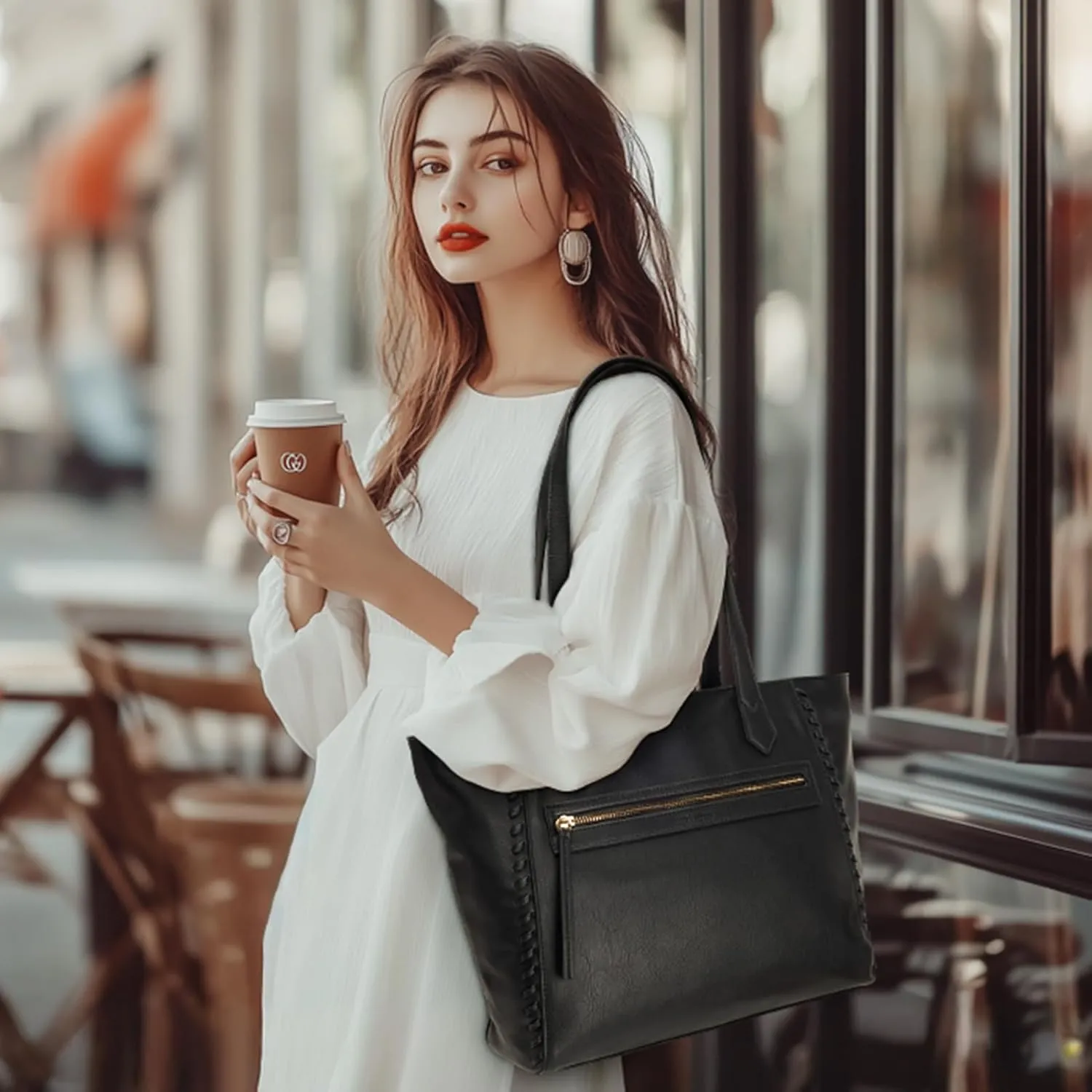 Braided Leather Tote Bag for Women, Top-Handle Satchel Purse for Work & Travel