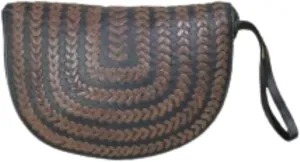 Braided Leather Wristlet Clutch Purse, Half Moon Design, Brown and Black